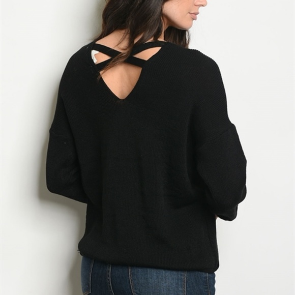 Black Twist Front Knotted Sweater - Picture 4 of 4